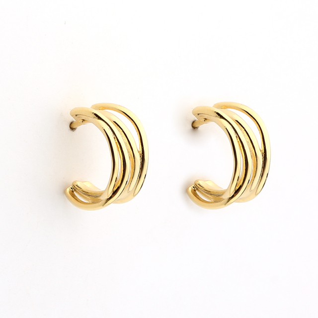 925 Sterling Silver Shiny Lines Earring Stud