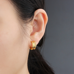 925 Sterling Silver Shiny Lines Earring Stud