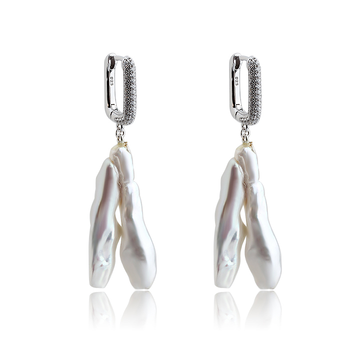 925 Sterling Silver Huggie Hoop Irregular Baroque Pearl Earrings