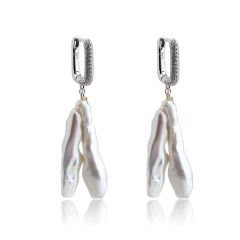 925 Sterling Silver Huggie Hoop Irregular Baroque Pearl Earrings
