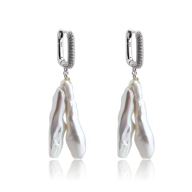925 Sterling Silver Huggie Hoop Irregular Baroque Pearl Earrings