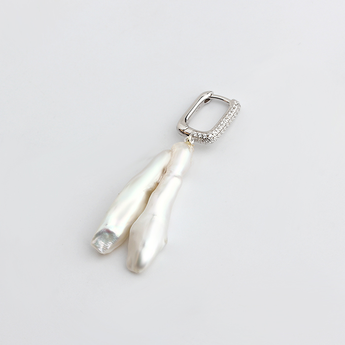 925 Sterling Silver Huggie Hoop Irregular Baroque Pearl Earrings