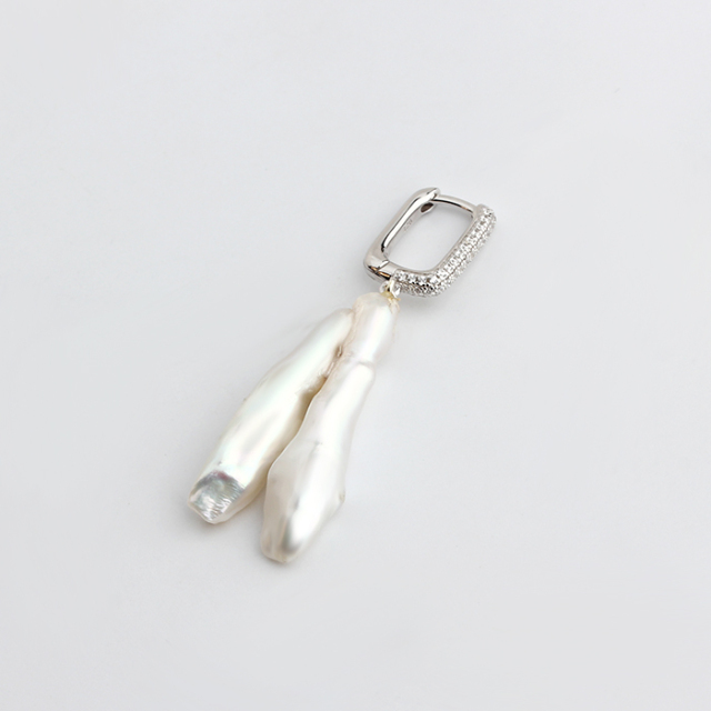 925 Sterling Silver Huggie Hoop Irregular Baroque Pearl Earrings