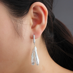 925 Sterling Silver Huggie Hoop Irregular Baroque Pearl Earrings