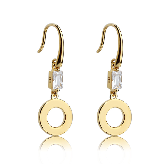 925 Sterling Silver Baguette with Shiny Circle Hook Earrings