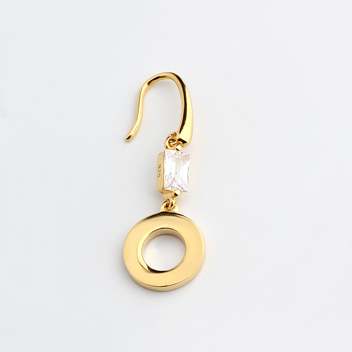 925 Sterling Silver Baguette with Shiny Circle Hook Earrings