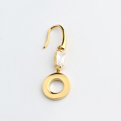 925 Sterling Silver Baguette with Shiny Circle Hook Earrings