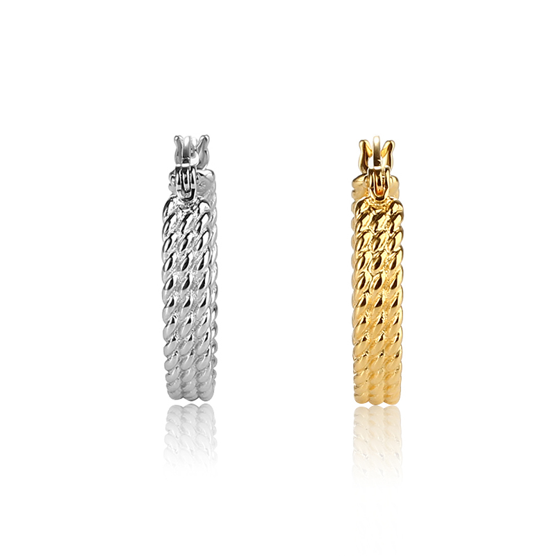 925 Sterling Silver Rope Pattern Hoop Earring
