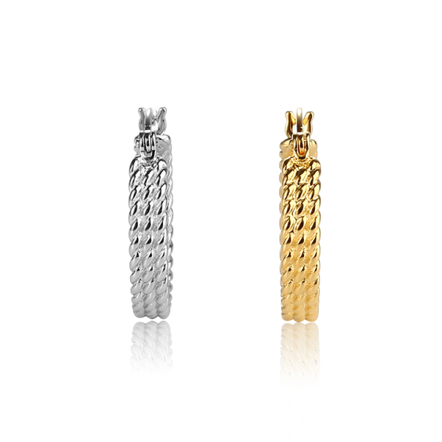 925 Sterling Silver Rope Pattern Hoop Earring
