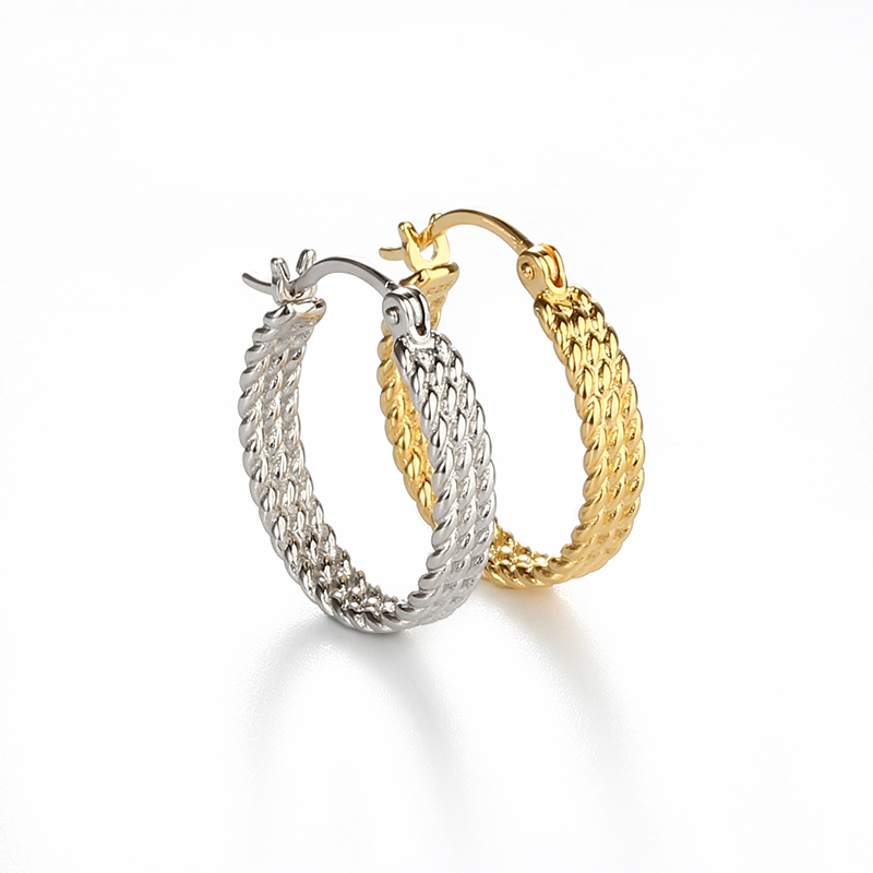 925 Sterling Silver Rope Pattern Hoop Earring