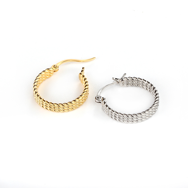 925 Sterling Silver Rope Pattern Hoop Earring