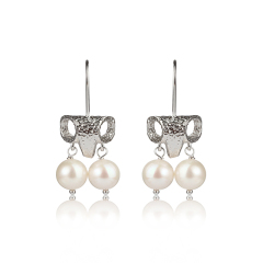 925 Sterling Silver Round Fresh Water Pearl Earring Hook