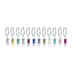 925 Sterling Silver Birthstone Baguette Earring Hoop