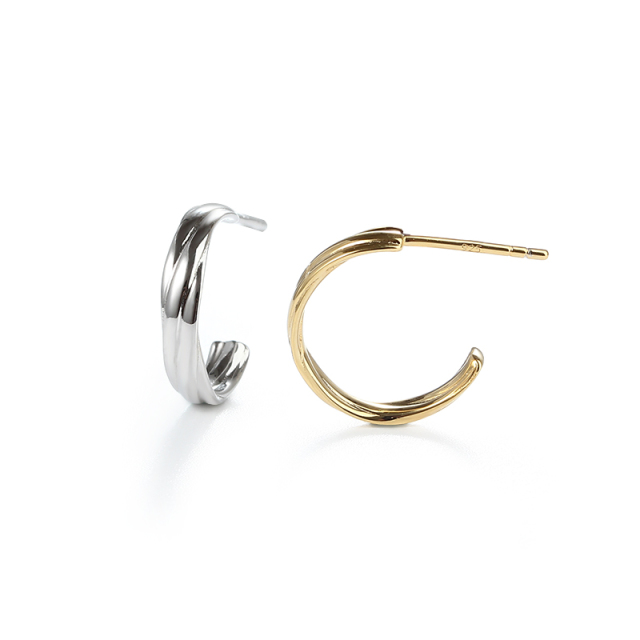 925 Sterling Silver Twisted Lines Earring Studs