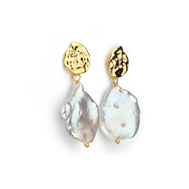 925 Sterling Silver Baroque Pearl with Irregular Surface Earring