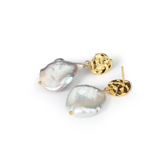 925 Sterling Silver Baroque Pearl with Irregular Surface Earring