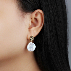 925 Sterling Silver Baroque Pearl with Irregular Surface Earring
