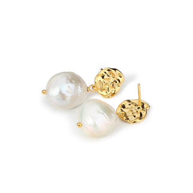 925 Sterling Silver Baroque Pearl with Irregular Surface Earring
