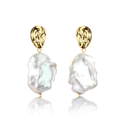 925 Sterling Silver Baroque Pearl with Irregular Surface Earring