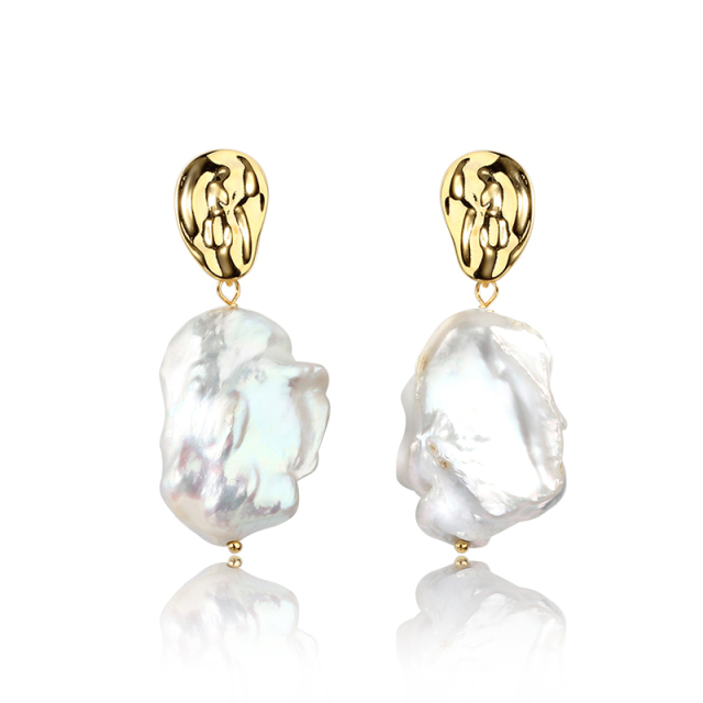 925 Sterling Silver Baroque Pearl with Irregular Surface Earring