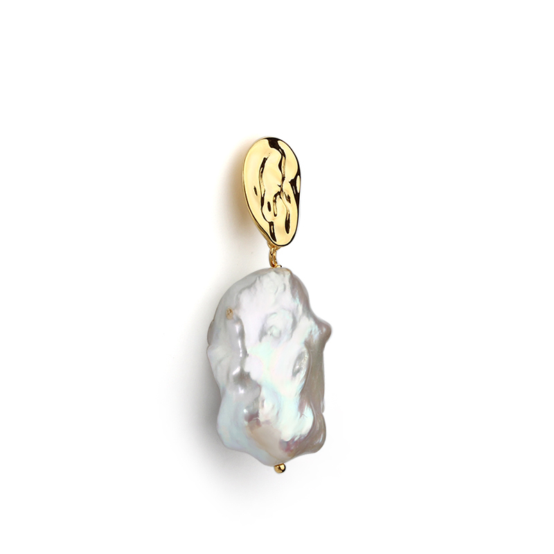 925 Sterling Silver Baroque Pearl with Irregular Surface Earring