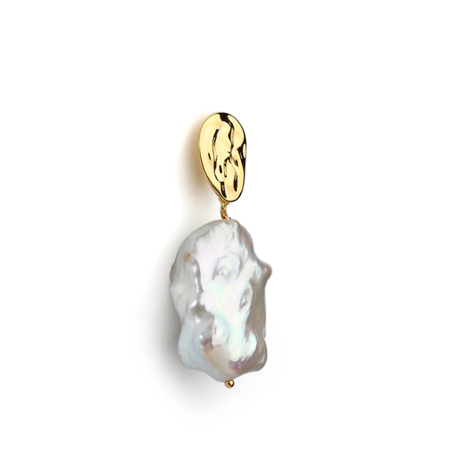 925 Sterling Silver Baroque Pearl with Irregular Surface Earring