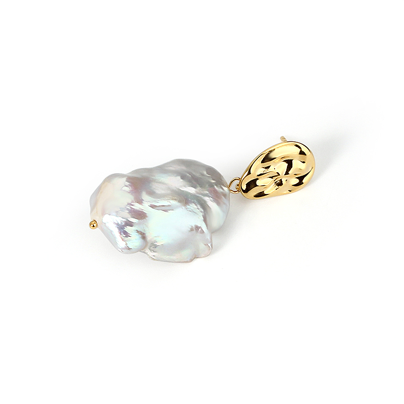 925 Sterling Silver Baroque Pearl with Irregular Surface Earring