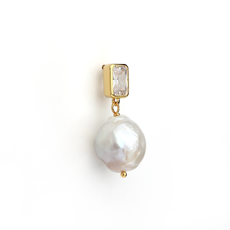 925 Sterling Silver CZ  Baroque Pearl Earring Studs