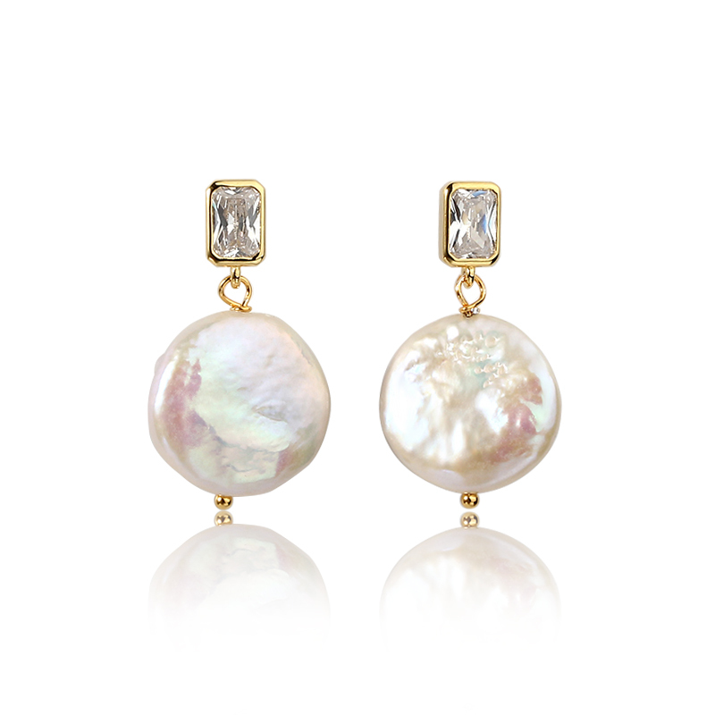 925 Sterling Silver CZ  Baroque Pearl Earring Studs