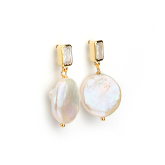 925 Sterling Silver CZ  Baroque Pearl Earring Studs