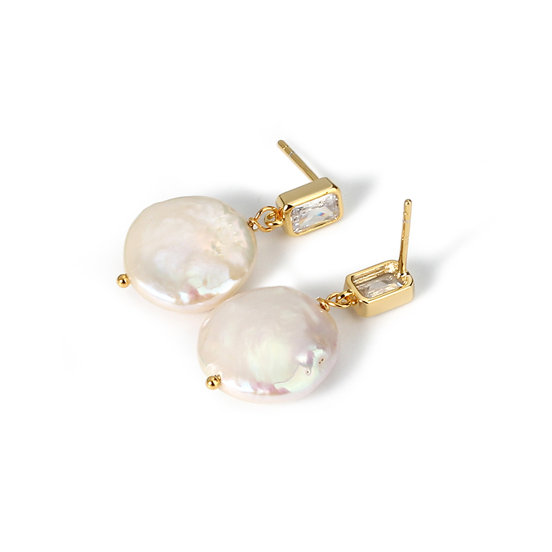 925 Sterling Silver CZ  Baroque Pearl Earring Studs