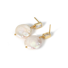 925 Sterling Silver CZ  Baroque Pearl Earring Studs