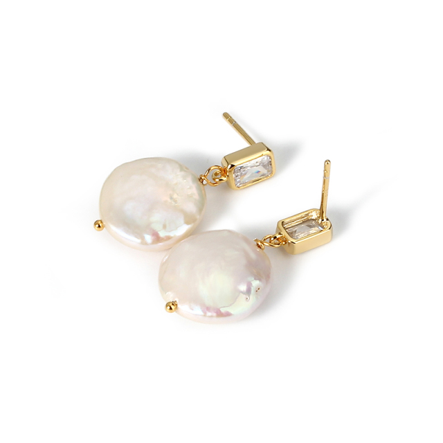 925 Sterling Silver CZ  Baroque Pearl Earring Studs