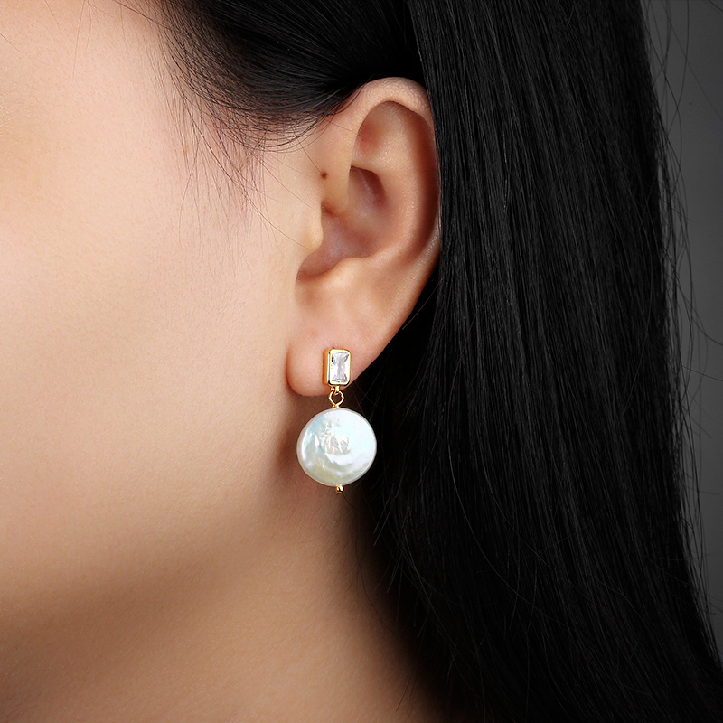 925 Sterling Silver CZ  Baroque Pearl Earring Studs