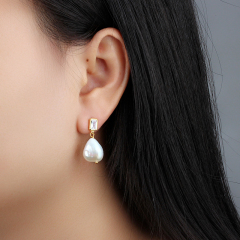 925 Sterling Silver CZ  Baroque Pearl Earring Studs