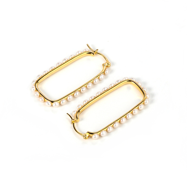 925 Sterling Silver Rectangle Pearl Huggie Earring New