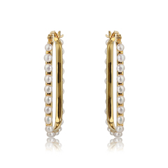 925 Sterling Silver Rectangle Pearl Huggie Earring New