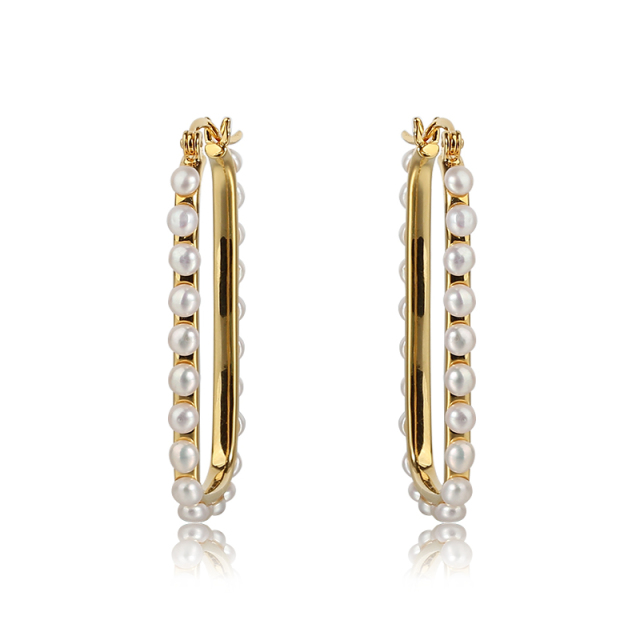 925 Sterling Silver Rectangle Pearl Huggie Earring New