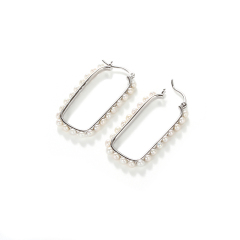 925 Sterling Silver Rectangle Pearl Huggie Earring New
