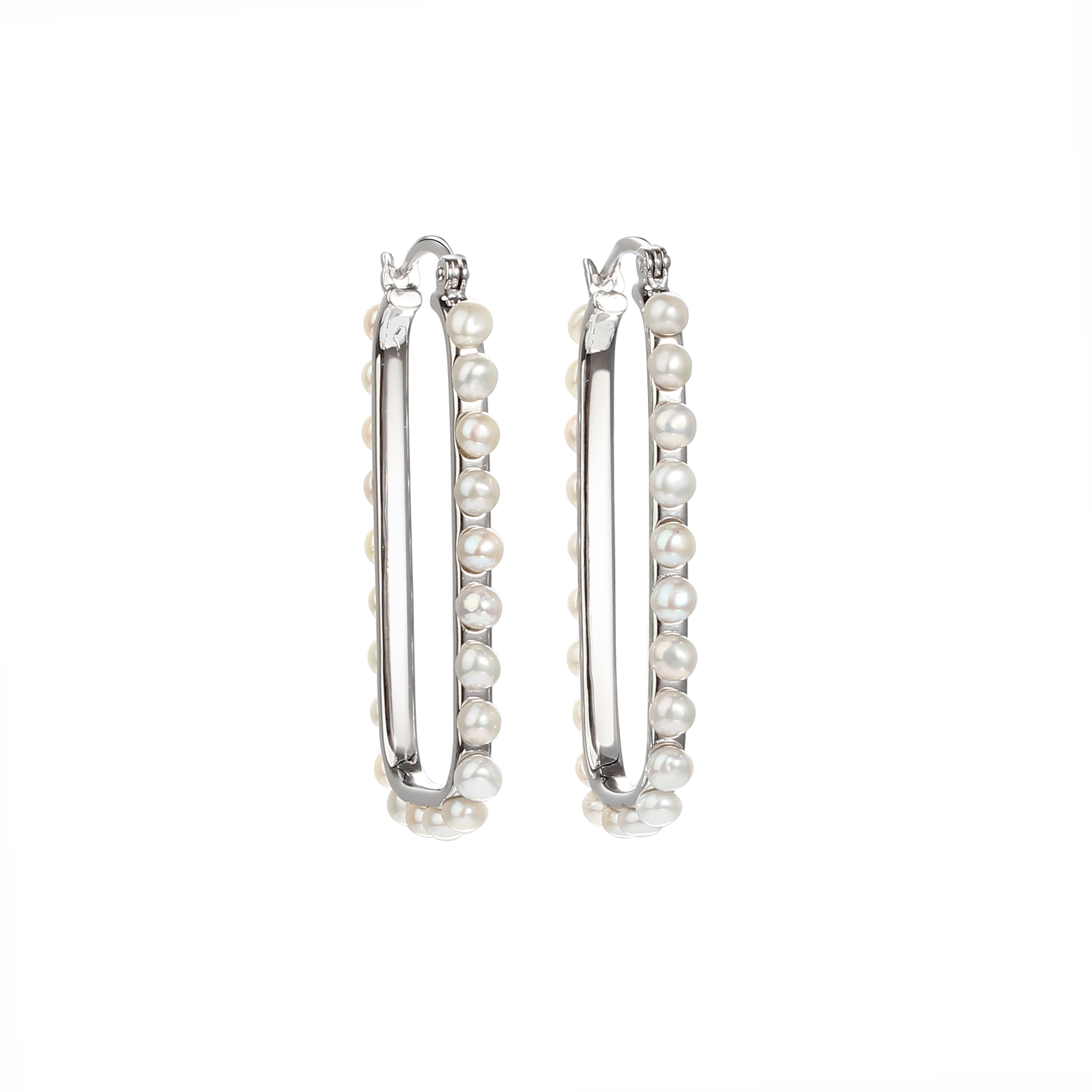 925 Sterling Silver Rectangle Pearl Huggie Earring New