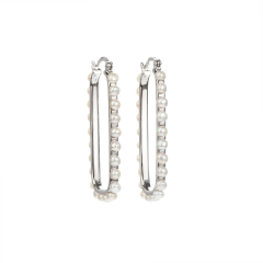 925 Sterling Silver Rectangle Pearl Huggie Earring New