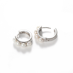925 Sterling Silver Pearl Huggie Earring New