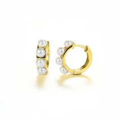 925 Sterling Silver Pearl Huggie Earring New