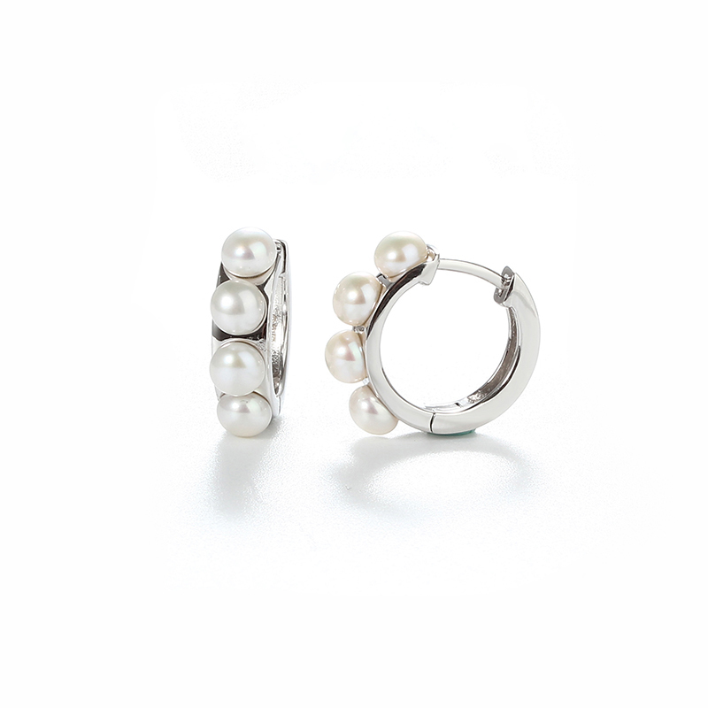 925 Sterling Silver Pearl Huggie Earring New