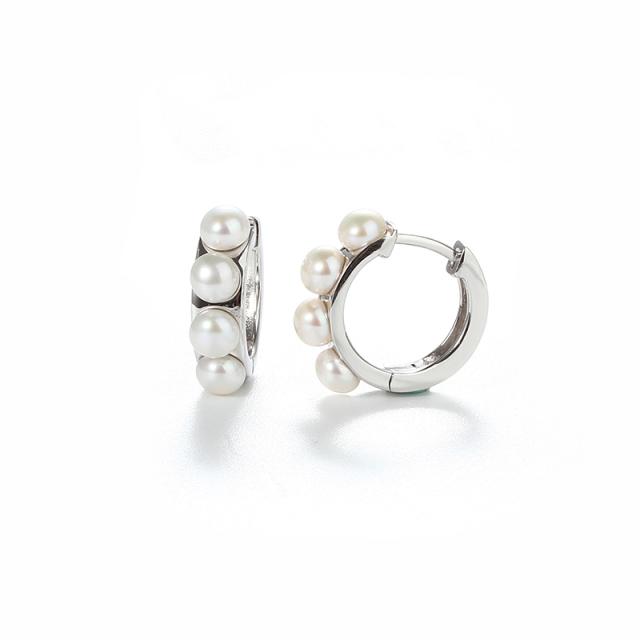 925 Sterling Silver Pearl Huggie Earring New