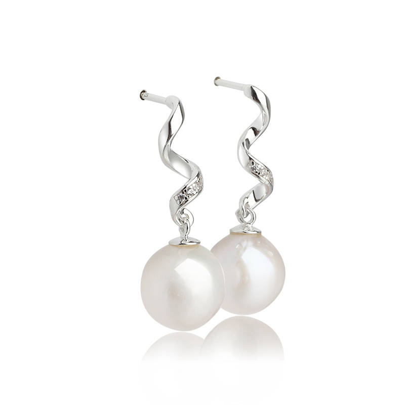 Sterling Silver 925 Twisted Earring with Round Baroque Pearl