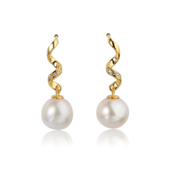Sterling Silver 925 Twisted Earring with Round Baroque Pearl
