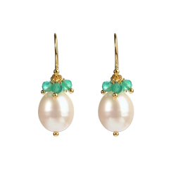 925 Sterling Silver Green Agate&amp;Moonstone Pearl Earring Hook
