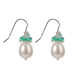 925 Sterling Silver Green Agate&amp;Moonstone Pearl Earring Hook
