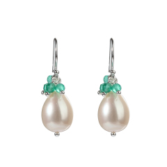 925 Sterling Silver Green Agate&amp;Moonstone Pearl Earring Hook